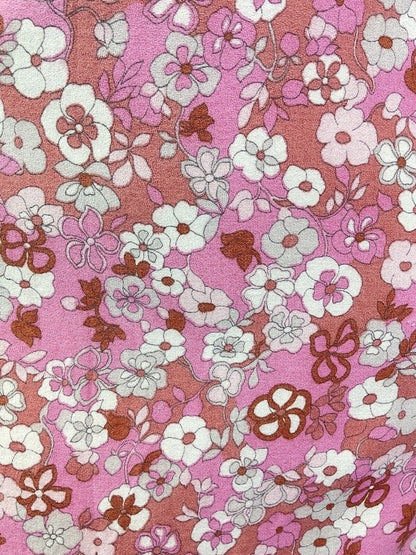 VINTAGE 60s 70s PINK WHITE PURPLE DAISY FLOWER SHIRRED MOD SUMMER DRESS 10 12