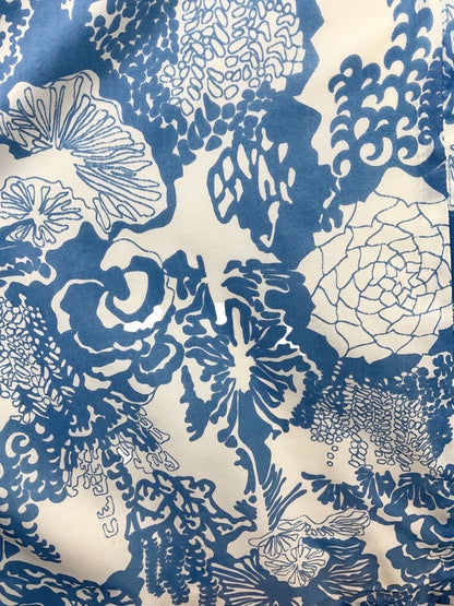 VINTAGE 60s 70s BLUE WHITE PSYCHEDELIC FLORAL PUSSYBOW SHEER SWING DRESS 12 14