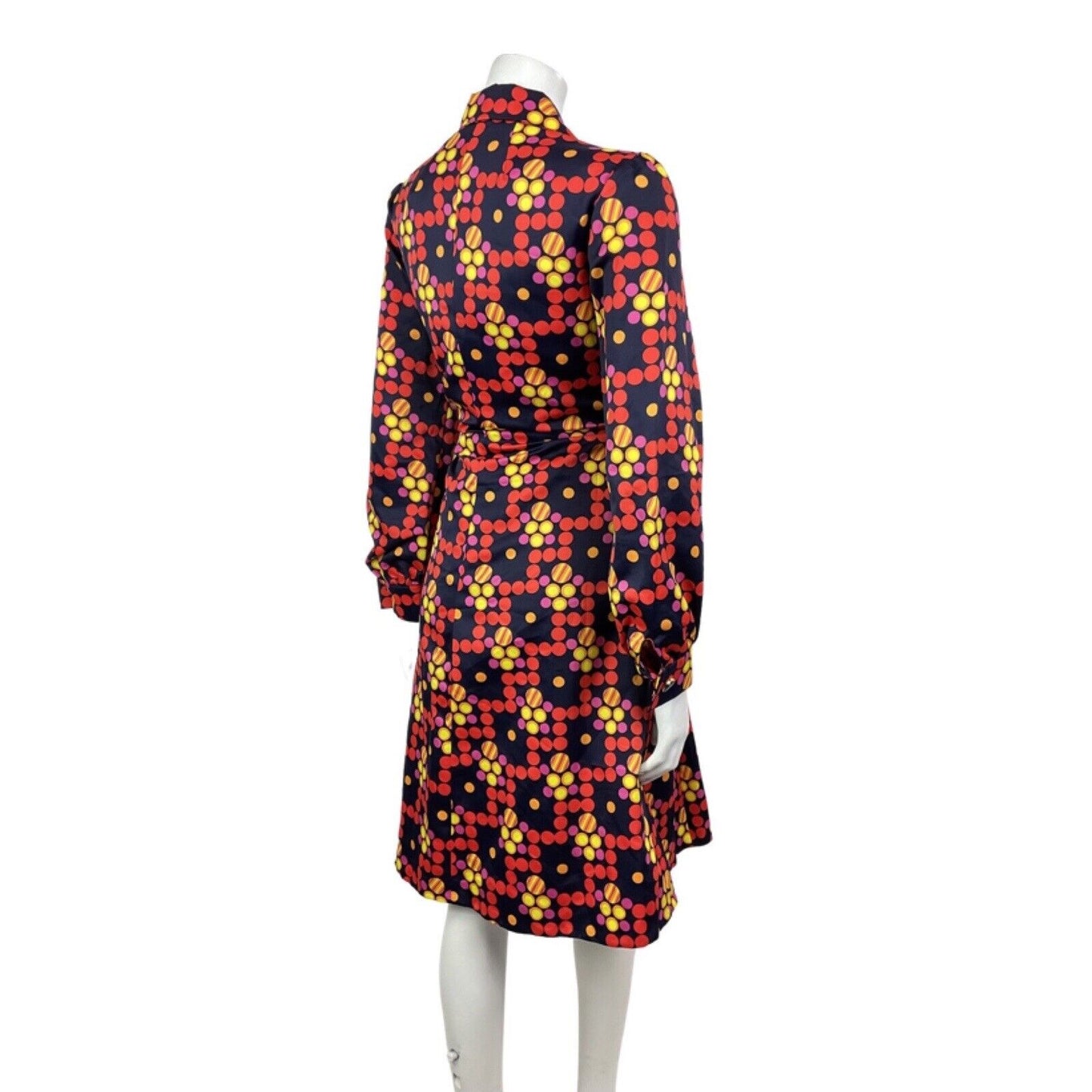 VINTAGE 60s 70s BLUE RED YELLOW PSYCHEDELIC DOTTY MOD DAGGER SHIRT DRESS 14 16