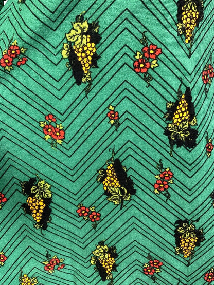 VTG 60s 70s GREEN BLACK YELLOW ZIG-ZAG GRAPES FLORAL DAGGER SHIRT DRESS 12 14
