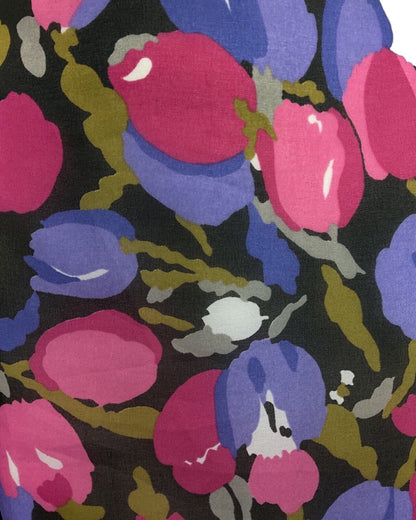 VINTAGE 60s 70s PURPLE PINK BLACK TULIP FLORAL SLEEVELESS MOD SHORT DRESS 10 12