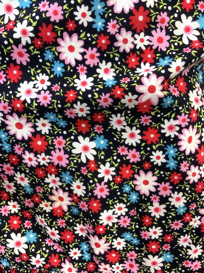 VTG 60s 70s BLACK PINK BLUE RED FLORAL DAISY RIC RAC MOD TENT EMPIRE DRESS 8 10