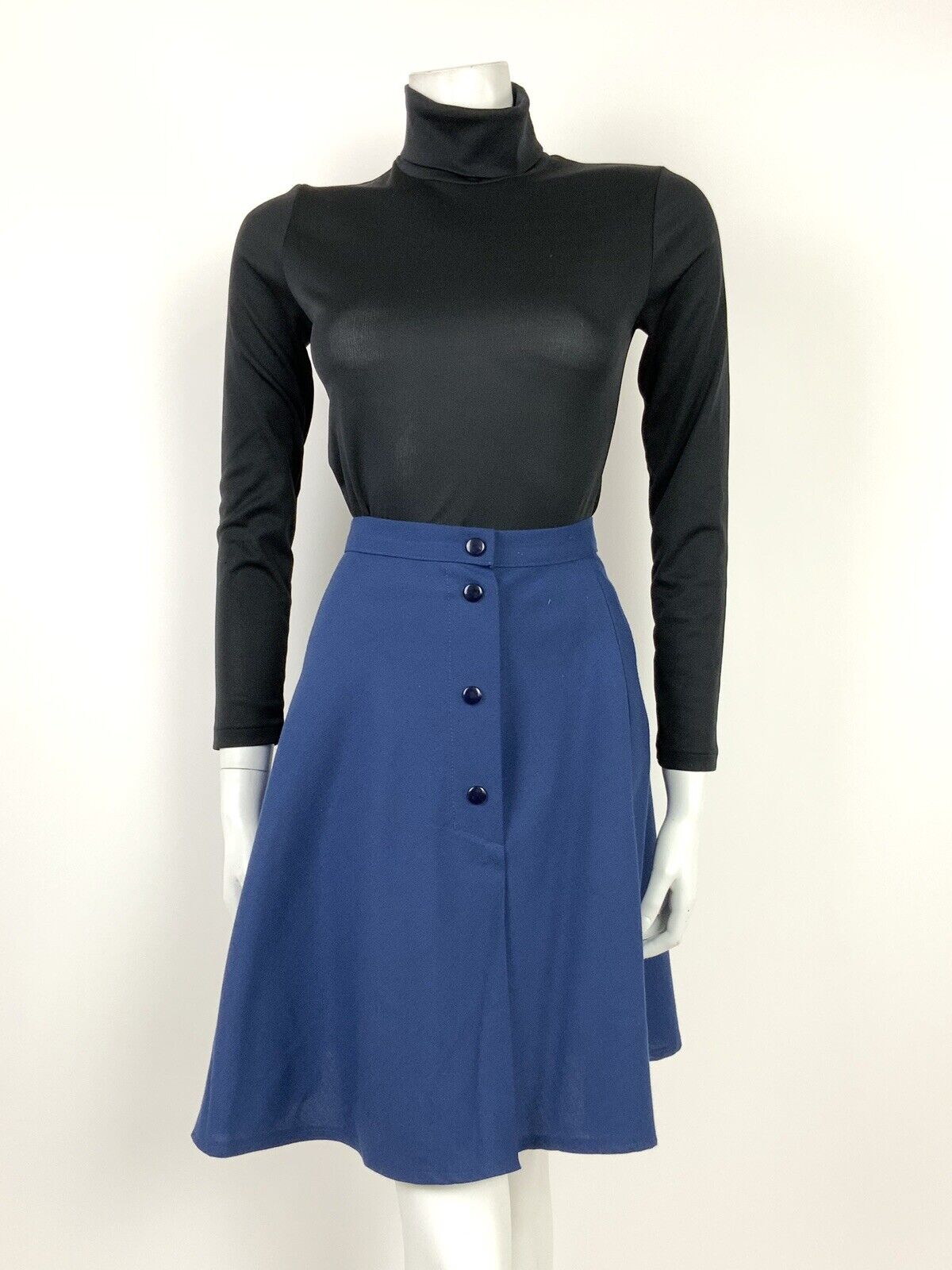 VINTAGE 60s 70s NAVY BLUE COTTON MOD FLARED CIRCLE SKIRT 8