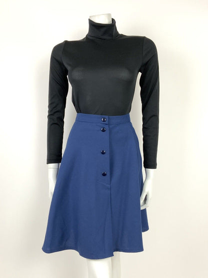 VINTAGE 60s 70s NAVY BLUE COTTON MOD FLARED CIRCLE SKIRT 8