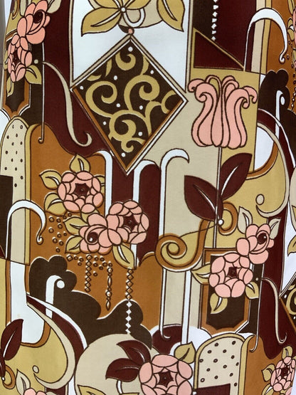 VINTAGE 60s 70s BROWN YELLOW RED PINK FLORAL GEOMETRIC BUTTONED DRESS 8 10