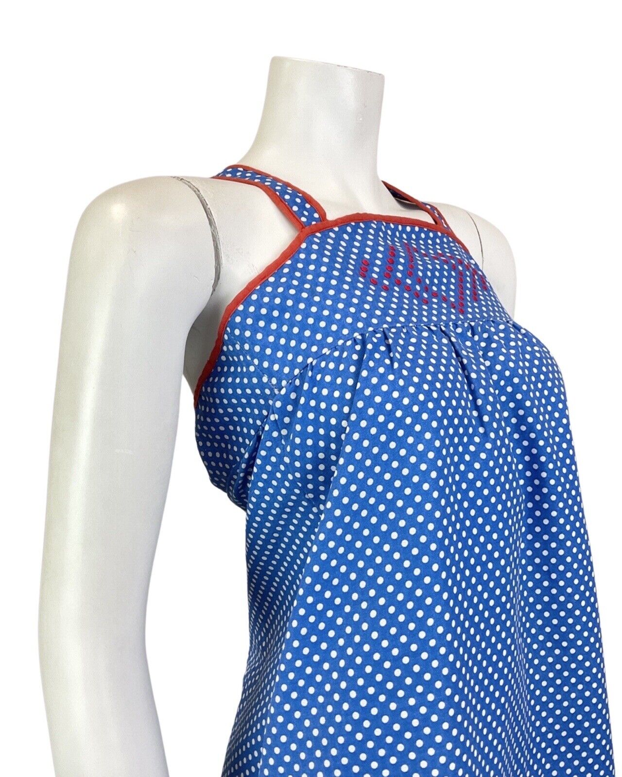 VINTAGE 60s BLUE WHITE RED POLKA-DOT MOD EMPIRE LINE TENT DRESS 4