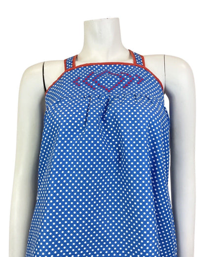 VINTAGE 60s BLUE WHITE RED POLKA-DOT MOD EMPIRE LINE TENT DRESS 4