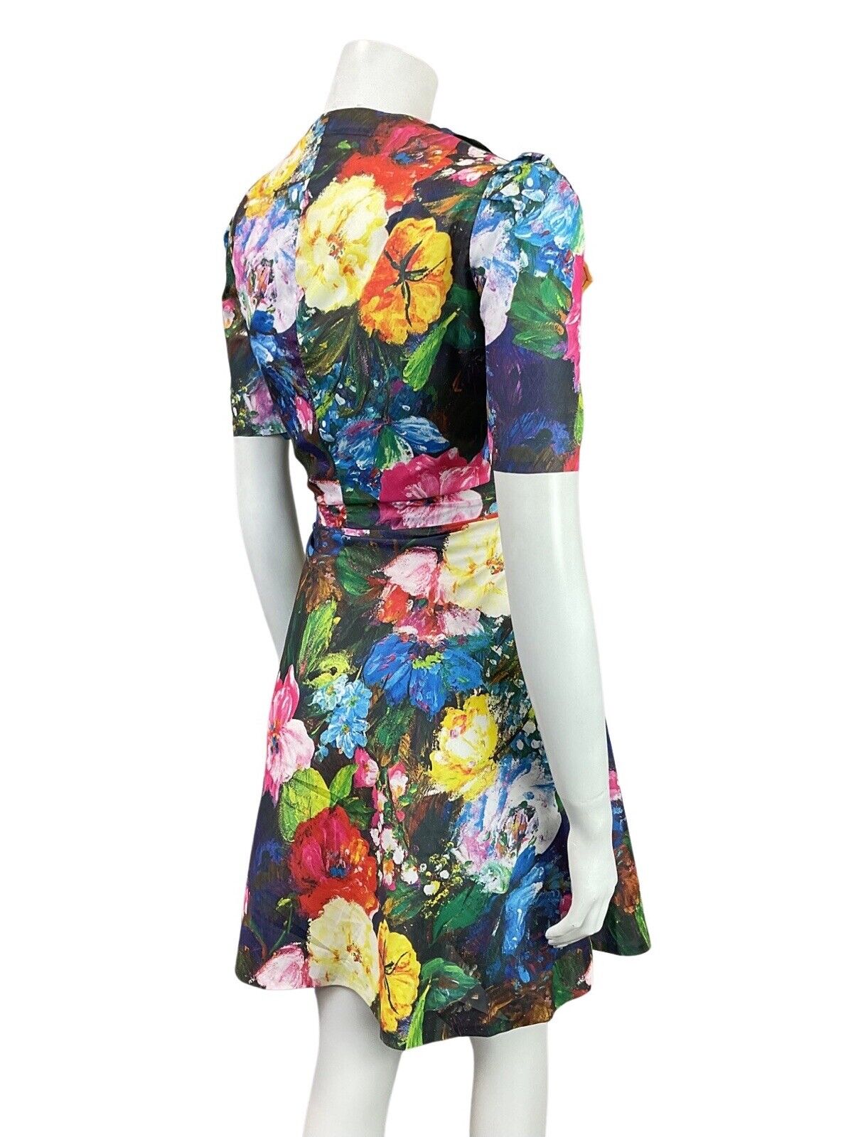 VINTAGE 60s 70s BLUE PINK YELLOW GREEN FLORAL PSYCHEDELIC WING SHIRT DRESS 8 10