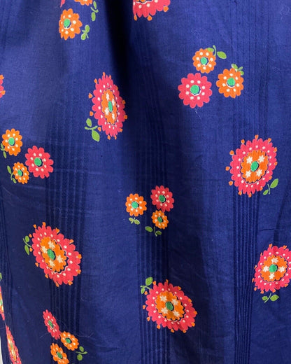 VINTAGE 60s 70s NAVY BLUE PINK ORANGE FLOWER DAISY MOD BELTED SHIRT DRESS 10 12