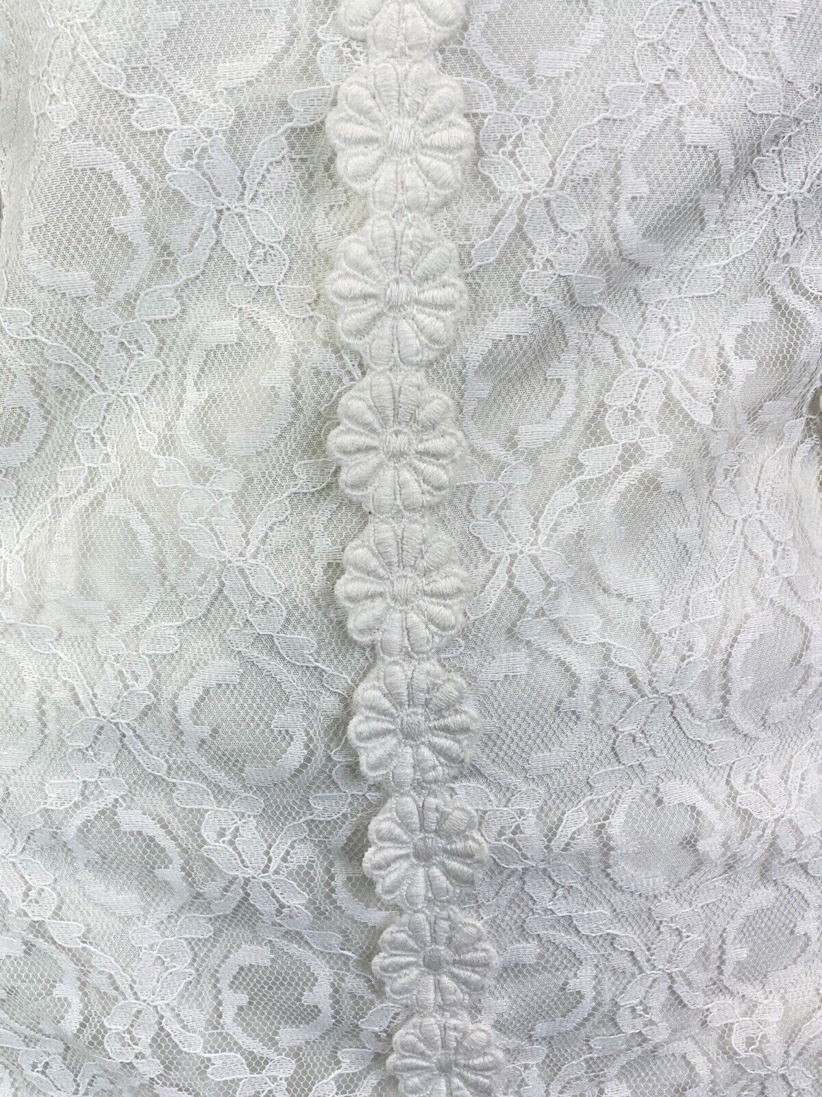 VINTAGE 60s 70s WHITE FLORAL ROSE LACE MOD PUFF SLEEVE SHORT DRESS 8 10