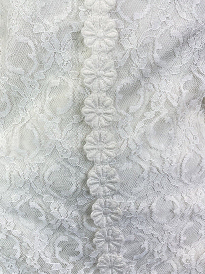 VINTAGE 60s 70s WHITE FLORAL ROSE LACE MOD PUFF SLEEVE SHORT DRESS 8 10