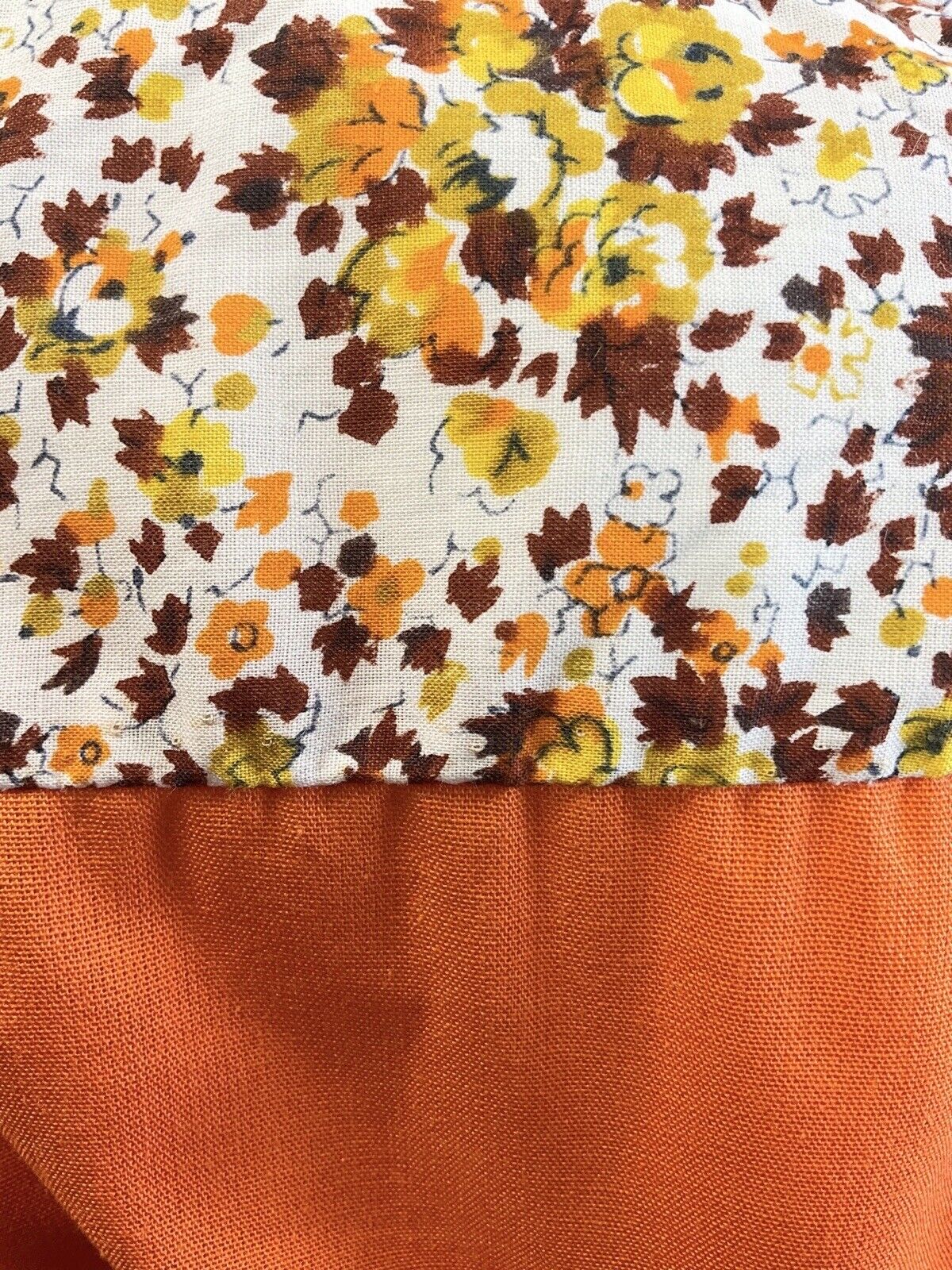 VINTAGE 60s 70s ORANGE YELLOW BROWN FLORAL LEAFY SLEEVELESS SHIRT DRESS 12 14