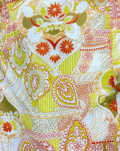 VINTAGE 60s 70s YELLOW RED WHITE PSYCHEDELIC PAISLEY FLORAL MOD DRESS 16 18