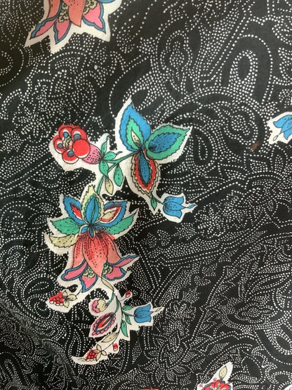 VINTAGE 70s 80s BLACK WHITE BLUE ORANGE DOTTY FLORAL PAISLEY SLEEVELESS DRESS 16