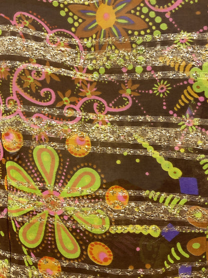 VTG 60s 70s BROWN PINK GREEN GOLD PSYCHEDELIC FLORAL STRIPED DAGGER SHIRT 14 16