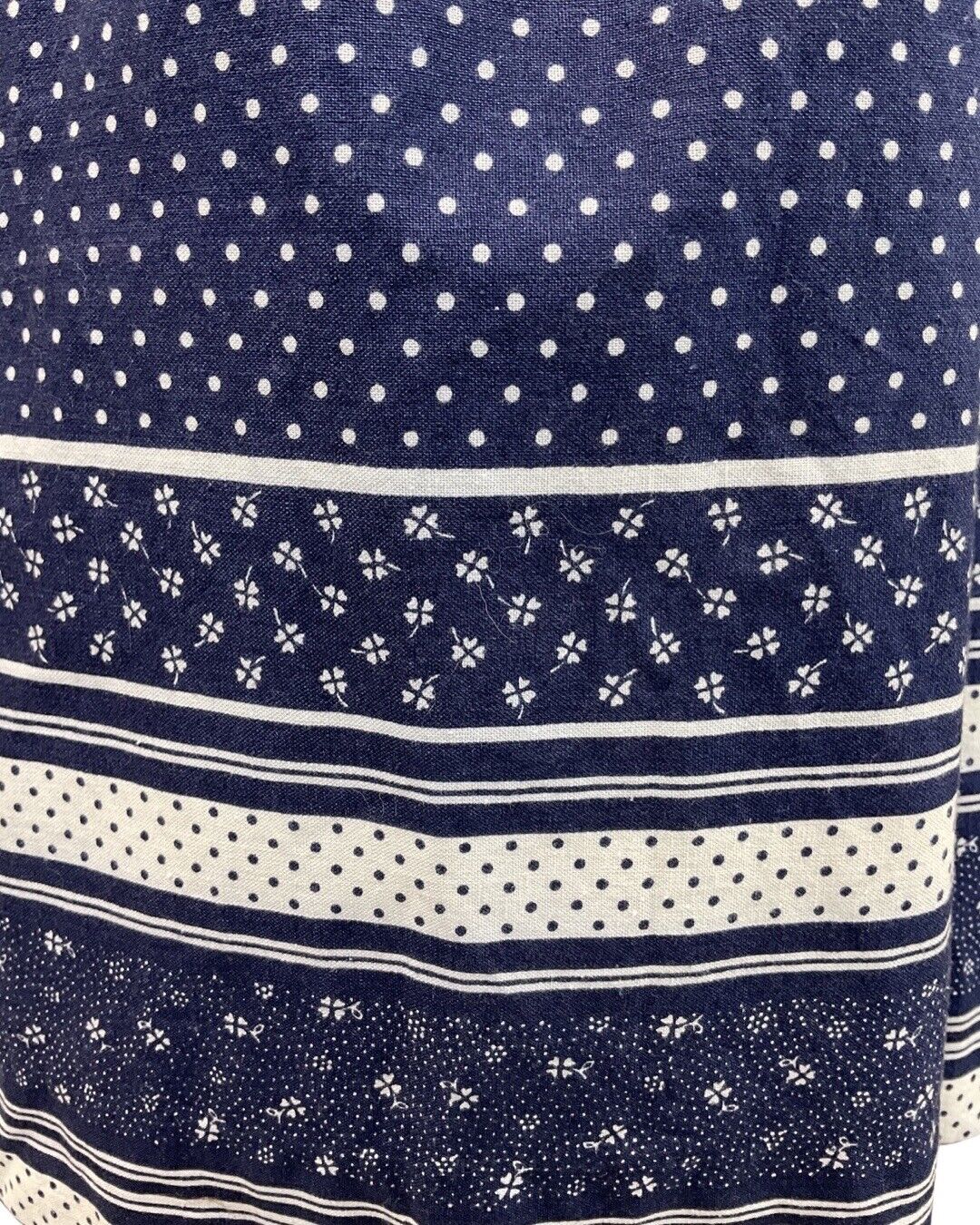 VINTAGE 60s 70s NAVY BLUE WHITE POLKA-DOT DITSY FLOWER SHIRT DRESS 12 14