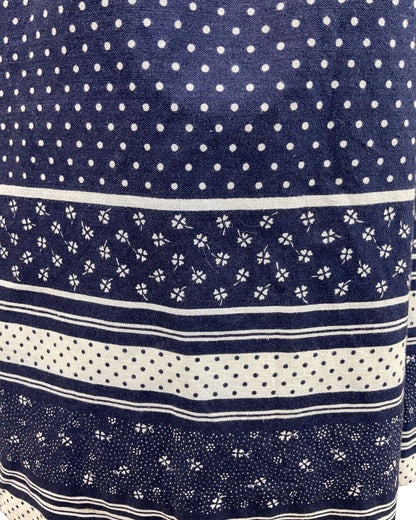 VINTAGE 60s 70s NAVY BLUE WHITE POLKA-DOT DITSY FLOWER SHIRT DRESS 12 14