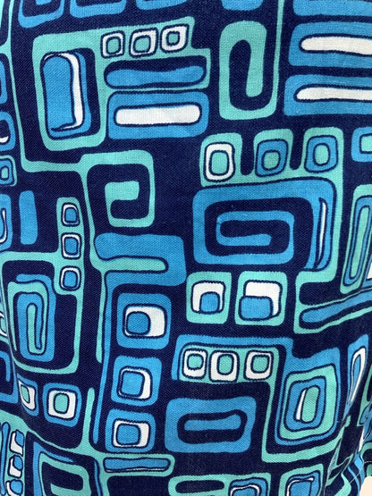 VINTAGE 60s 70s BLUE NAVY MINT GEOMETRIC PSYCHEDELIC MOD SHIFT DRESS 12 14