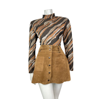 VTG 60s 70s BROWN ORANGE GOLD WHITE STRIPED LUREX PARTY MOD TURTLENECK TOP 16
