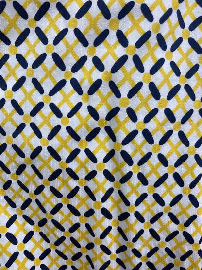 VINTAGE 60s 70s WHITE YELLOW NAVY BLUE CHECKED GEOMETRIC MOD DRESS 10