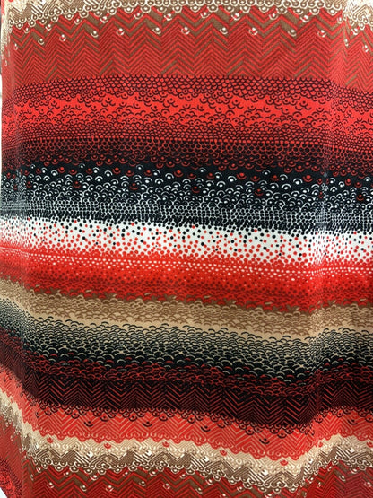 VTG 60s 70s RED BROWN WHITE BLACK STRIPED CHEVRON DOTTY DAGGER SHIRT DRESS 12 14