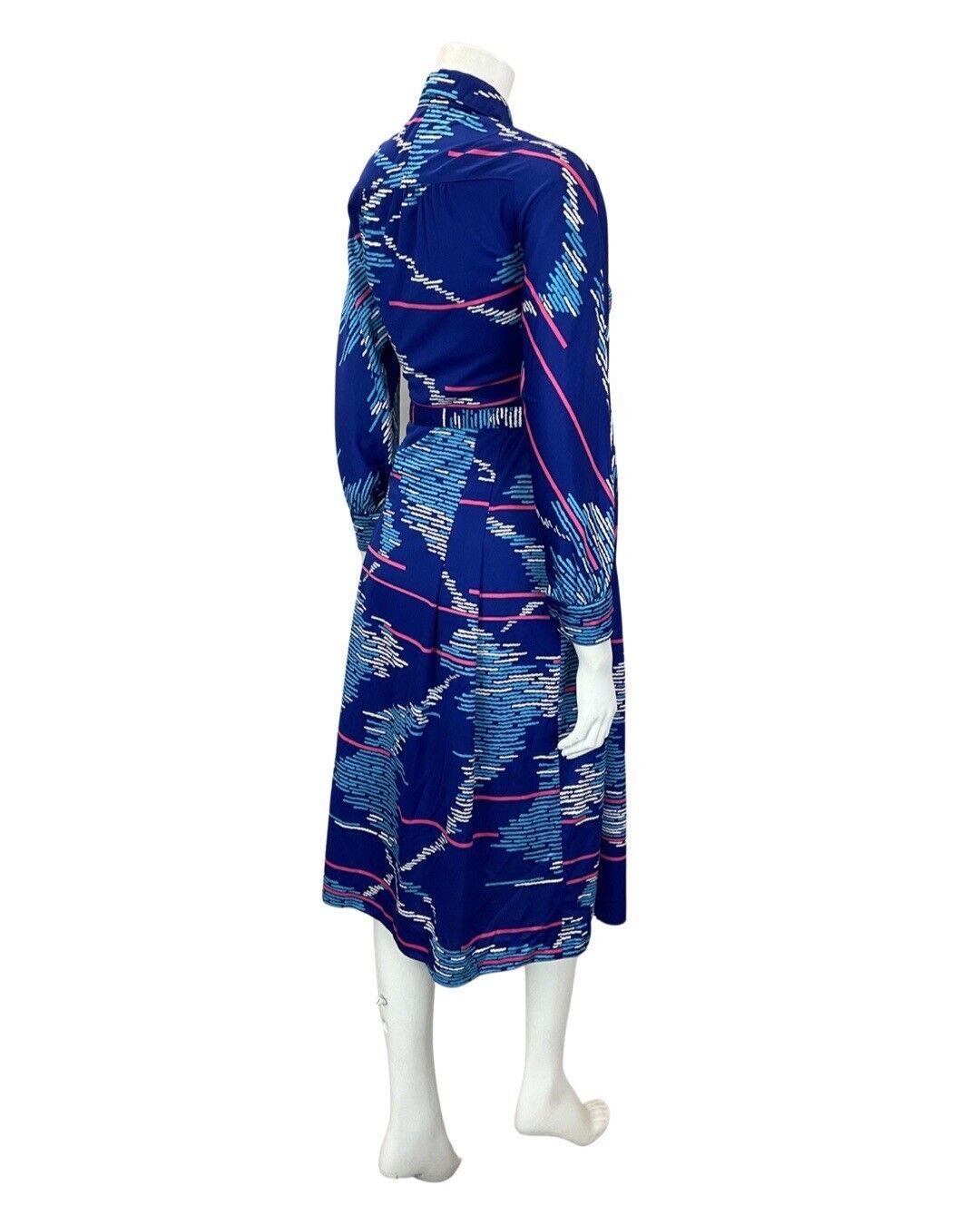VINTAGE 60s 90s ROYAL BLUE PINK STRIPED GEOMETRIC MOD DAGGER SHIRT DRESS 8