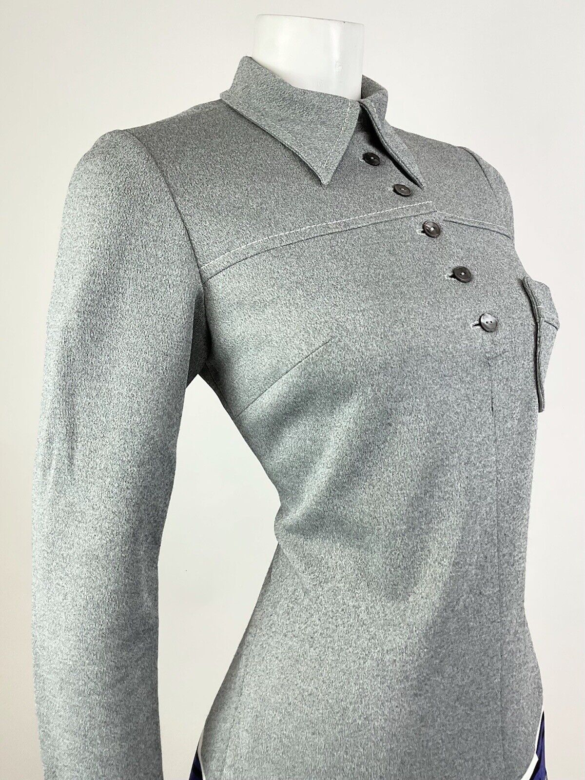 VTG 60s 70s GREY PURPLE WHITE STRIPED MOD PREPPY DAGGER SHIRTSCOOTER DRESS 10 12