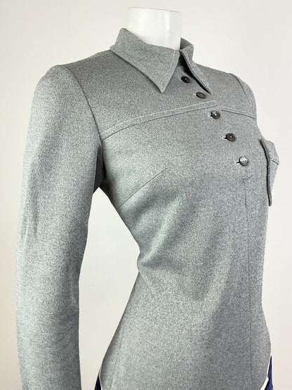 VTG 60s 70s GREY PURPLE WHITE STRIPED MOD PREPPY DAGGER SHIRTSCOOTER DRESS 10 12