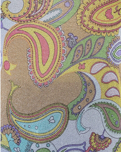 VINTAGE 60s 70s SILVER PURPLE GREEN PSYCHEDELIC PAISLEY MOD LUREX KNIT TOP 14 16