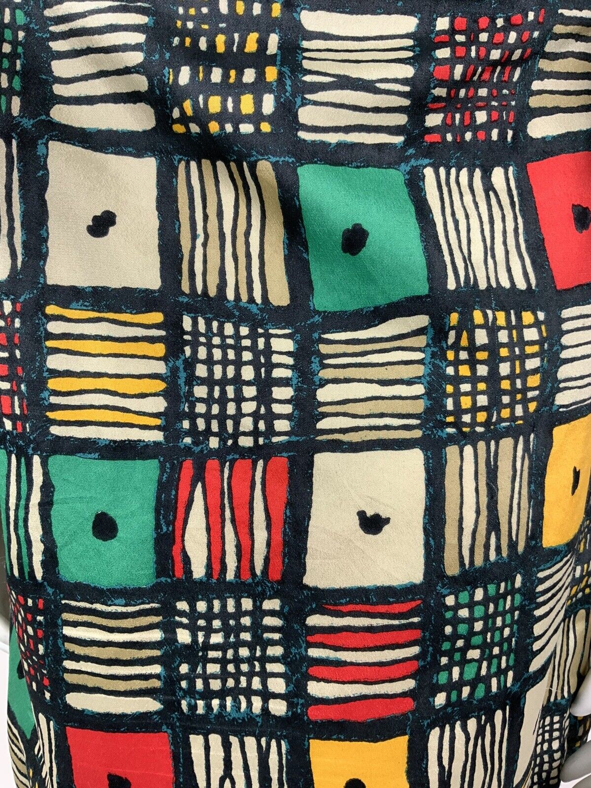 VTG 60s 70s WHITE RED GREEN GEOMETRIC CHECK ABSTRACT DAGGER COLLAR DRESS 8 10