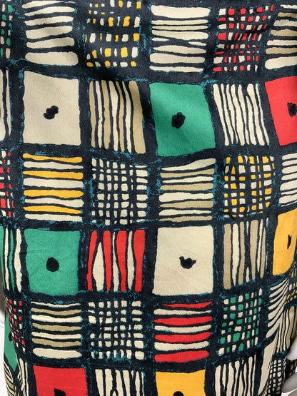 VTG 60s 70s WHITE RED GREEN GEOMETRIC CHECK ABSTRACT DAGGER COLLAR DRESS 8 10