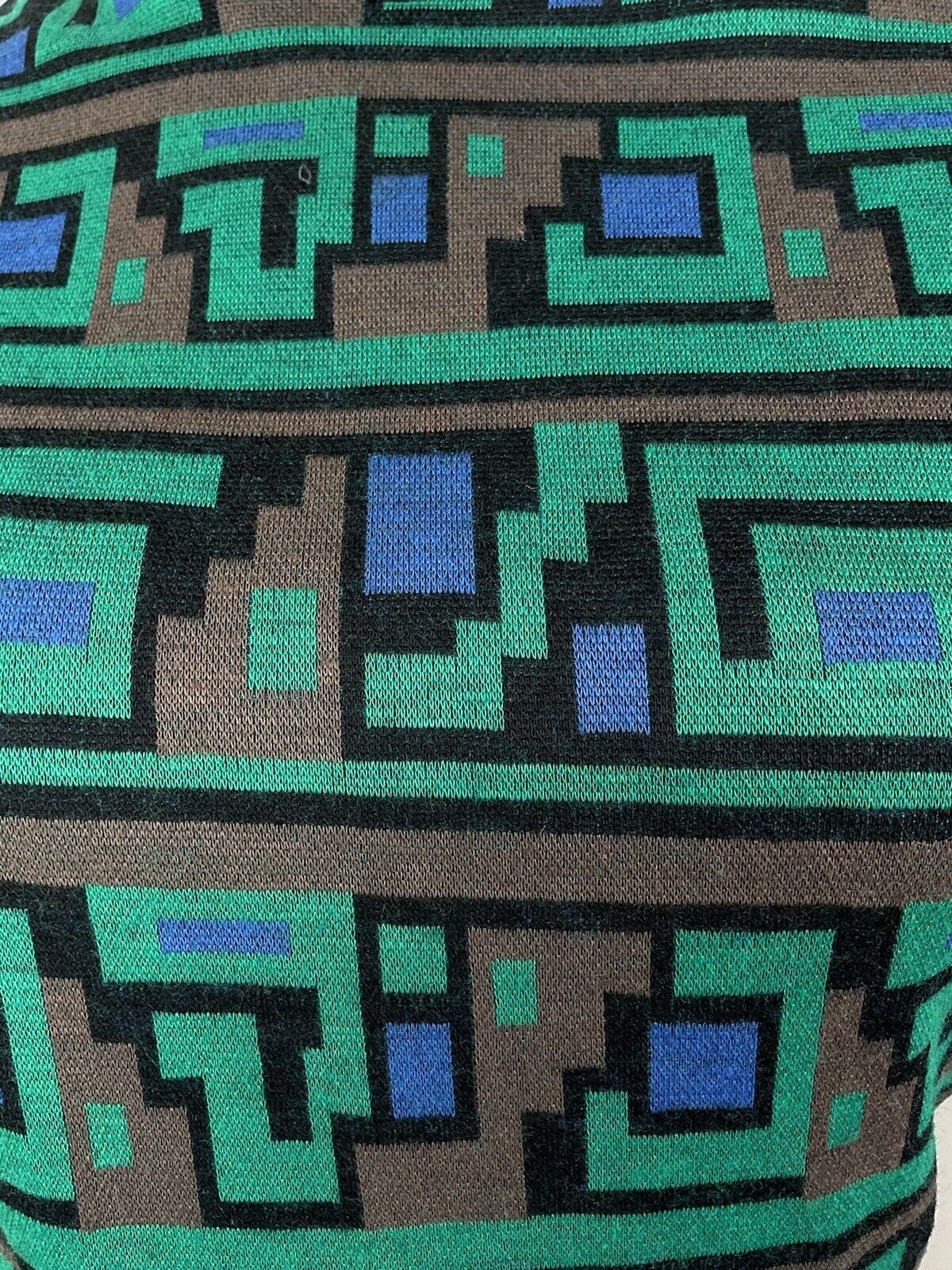 VINTAGE 60s 70s BLACK GREEN BLUE GEOMETRIC TURTLENECK PLEATED SKATER DRESS 14 16