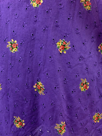 VINTAGE 60s 70s PURPLE YELLOW ANGLAISE EMBROIDERED FLORAL ROSE MOD DRESS 8