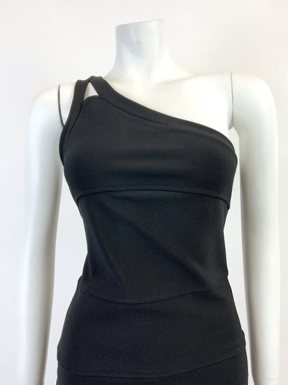 VINTAGE 70s STYLE 90s BLACK ONE SHOULDER WIGGLE PENCIL STUDIO 54 GLAM DRESS 8
