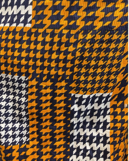 VINTAGE 60s STYLE 90s ORANGE BLUE WHITE GEOMETRIC DOGTOOTH DAGGER SHIRT DRESS 12
