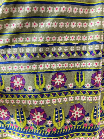 VTG 60s 70s GREEN BLUE PURPLE STRIPED DAISY GEOMETRIC MOD LONGSLEEVE DRESS 12 14