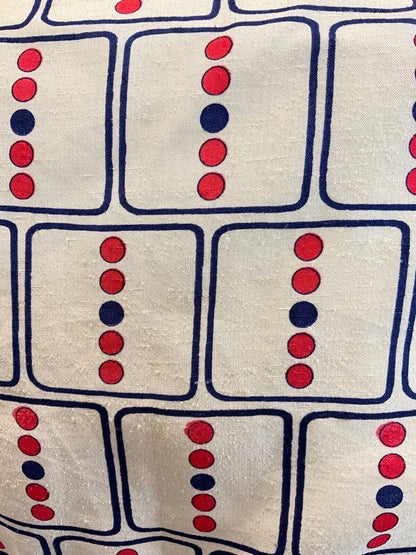 VINTAGE 60s 70s CREAM BLUE RED GEOMETRIC DOTTY DAGGER COLLAR MOD SHIRT DRESS 12