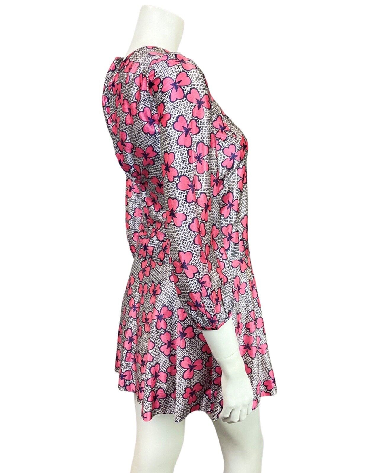 VINTAGE 60s STYLE 90s WHITE BLUE PINK GEOMETRIC FLORAL MOD DROP-WAIST DRESS 4