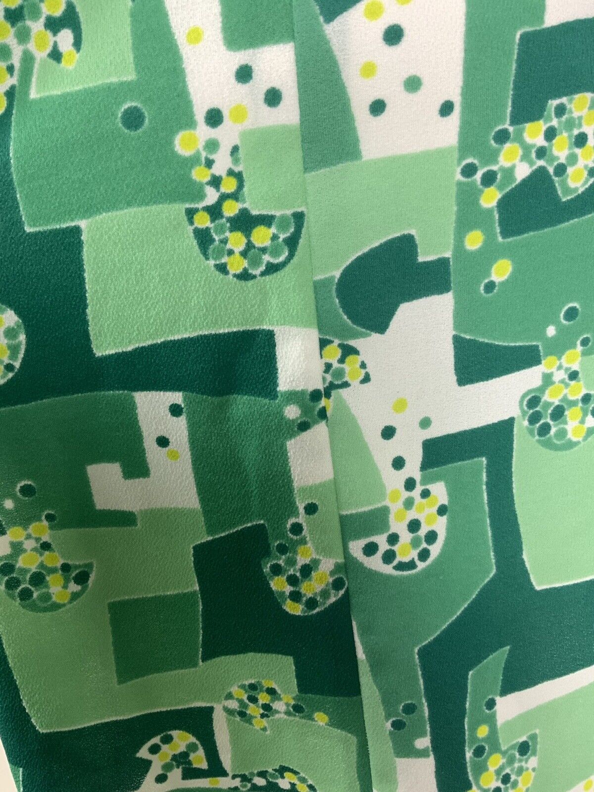 VINTAGE 60s 70s GREEN LIME MINT WHITE GEOMETRIC DOTTY MOD SHIFT DRESS 14 16