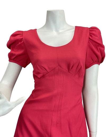 VINTAGE 60s 70s HOT PINK PUFF SLEEVES BARBIE MOD MAXI DRESS 8
