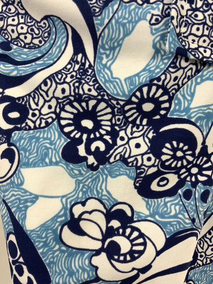 VTG 60s 70s PSYCHEDELIC WHITE NAVY BABY BLUE FLORAL ABSTRACT SHIRT DRESS 14