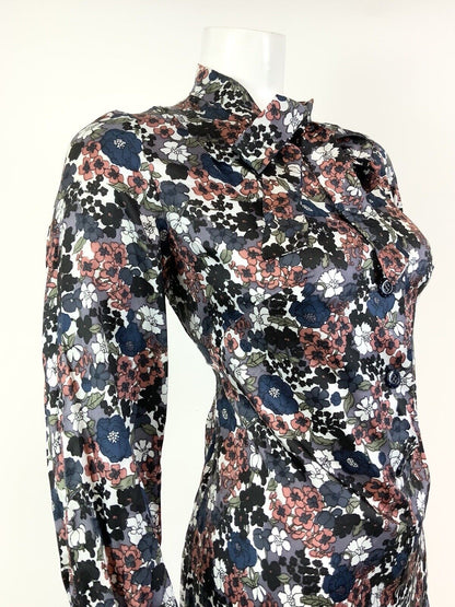 VINTAGE 60s 70s WHITE BLUE BLACK PINK FLORAL DITSY PUSSYBOW SHIFT DRESS 12 14