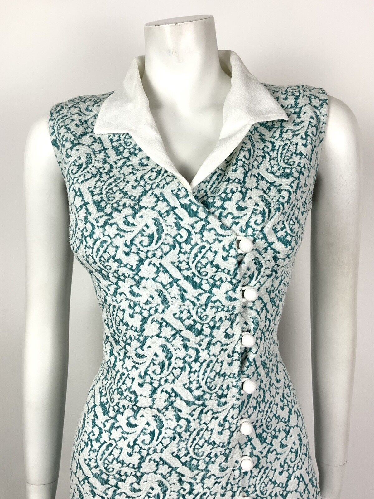 VINTAGE 60s 70s GREEN WHITE PAISLEY FLORAL WRAP DRESS 14