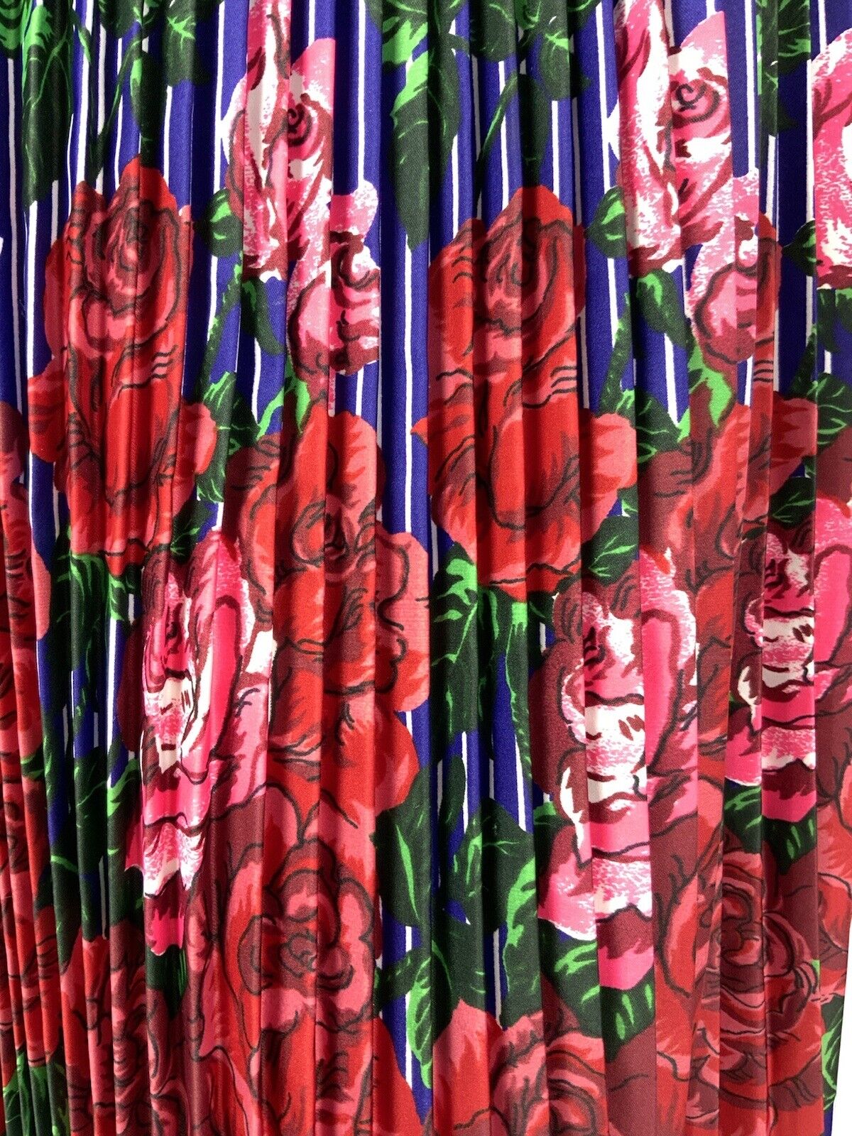 VTG 60s 70s BLUE WHITE RED PINK PIN STRIPE FLORAL ROSE PLEATED PRAIRIE DRESS 10