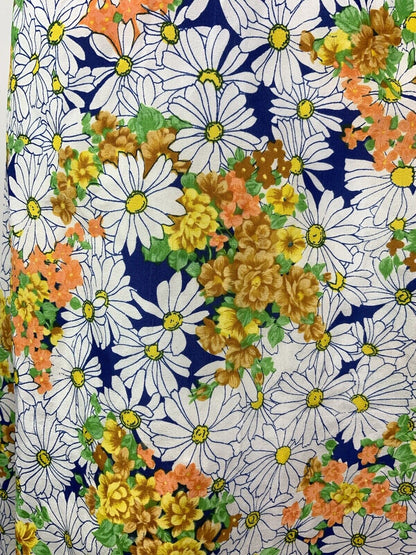 VINTAGE 60s 70s WHITE YELLOW ORANGE FLORAL DITSY DAISY HALTER SUMMER DRESS 10 12