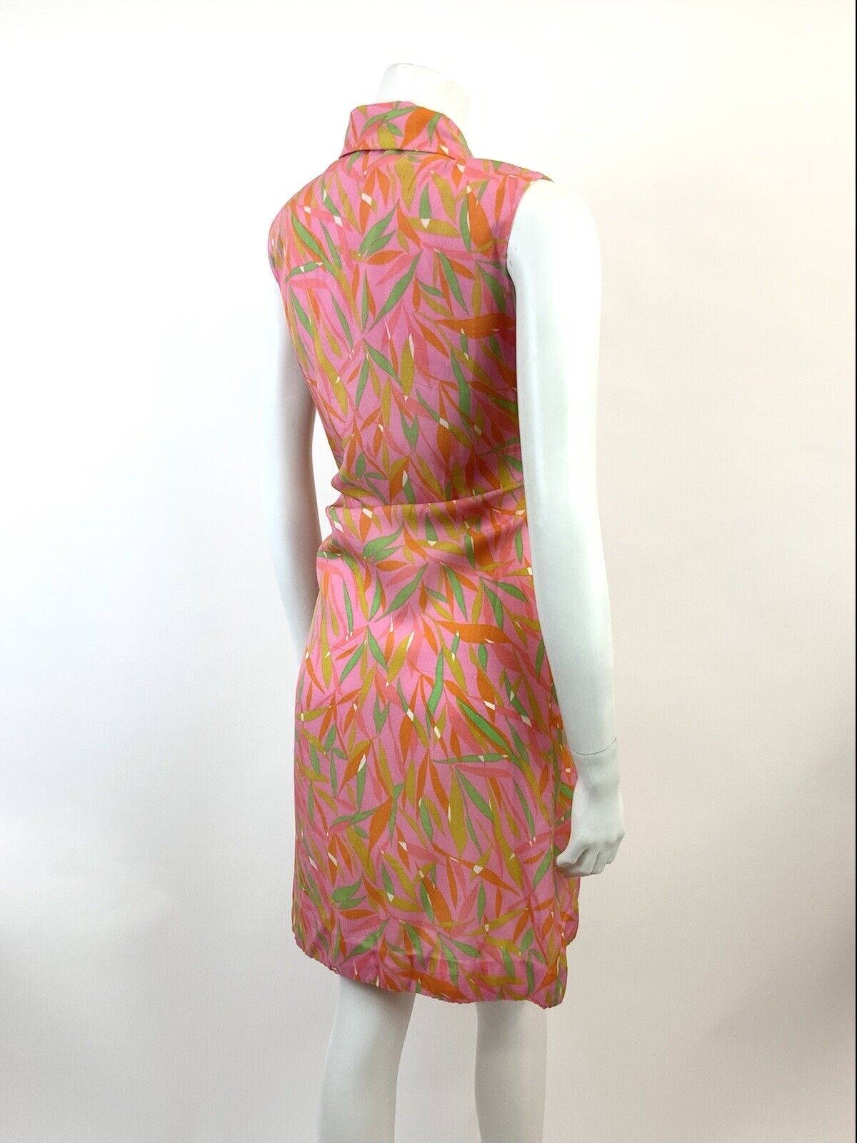 VTG 60s 70s PINK GREEN ORANGE PSYCHEDELIC LEAFY DAGGER SHIRT SHIFT DRESS 10 12