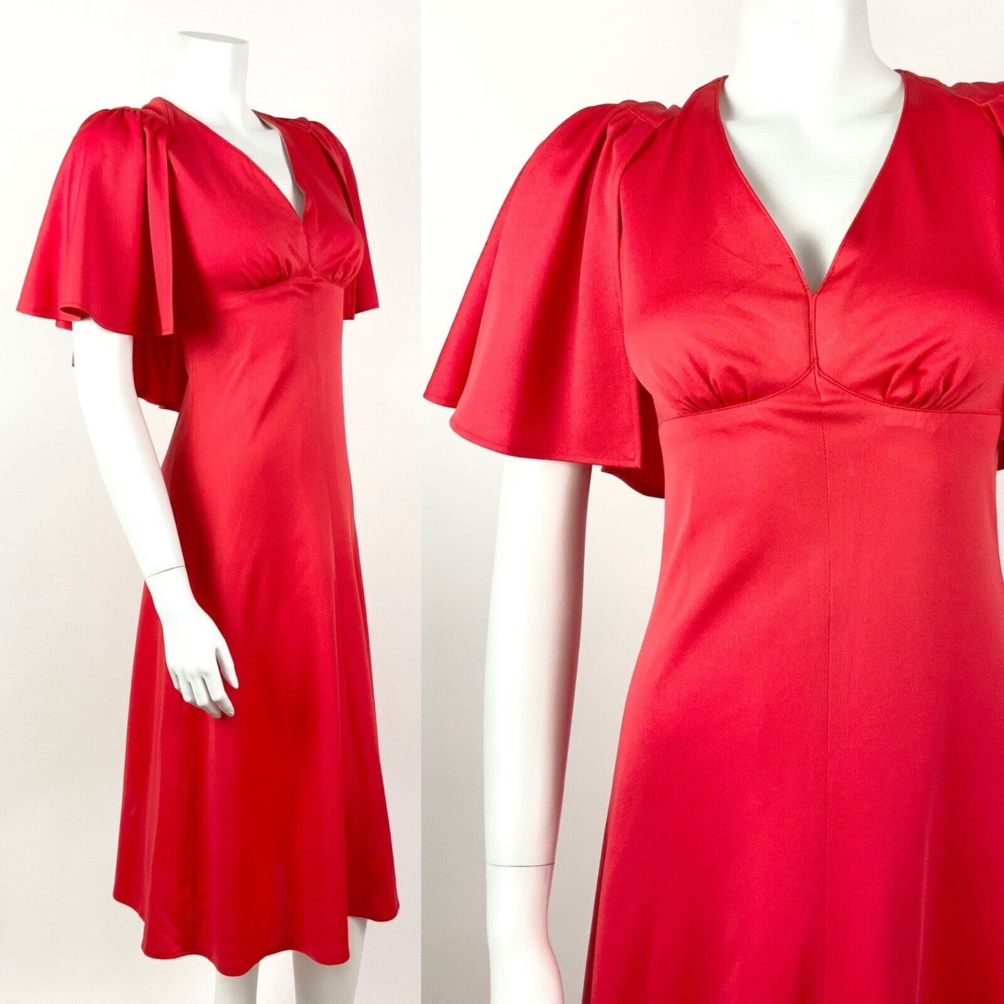 VINTAGE 60s 70s PILLARBOX RED CAPE SLEEVE ELEGANT STUDIO 54 DRESS 8 10