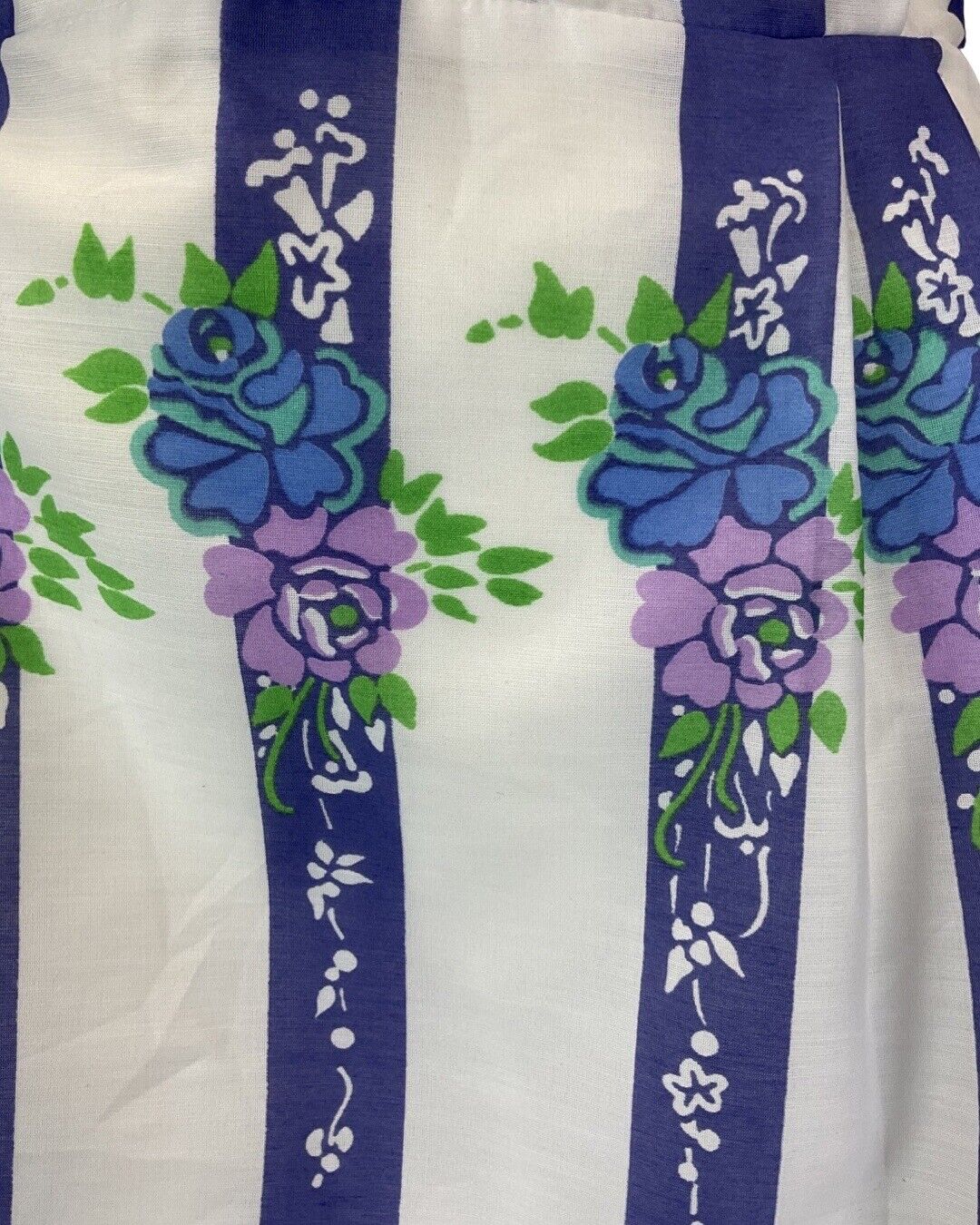 VINTAGE 60s 70s WHITE PURPLE BLUE STRIPED FLORAL WING COLLAR SHIRT DRESS 12 14