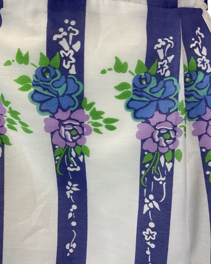 VINTAGE 60s 70s WHITE PURPLE BLUE STRIPED FLORAL WING COLLAR SHIRT DRESS 12 14