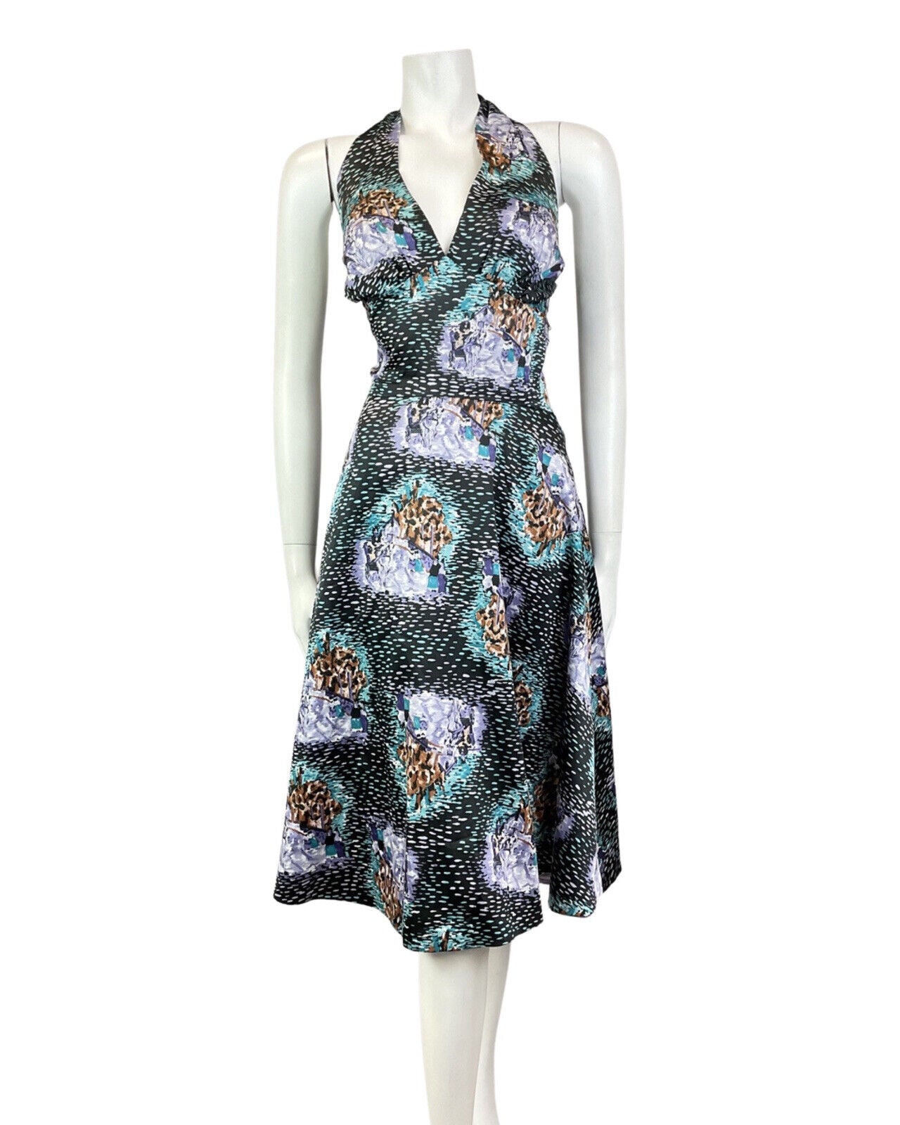 VINTAGE 60s 70s BLACK PURPLE MINT HORSE CART DASH HALTER SWING DRESS 10 12